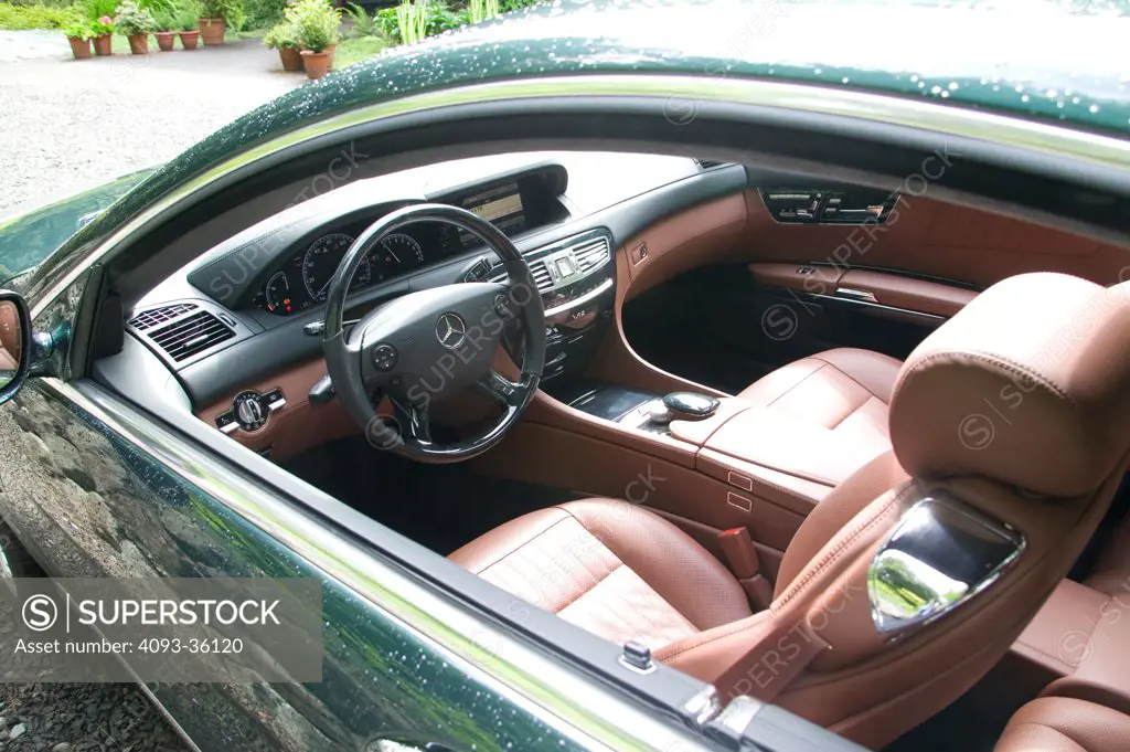 2007 Mercedes Benz CL600 showing the steering wheel, tan leather seats and instrument panel