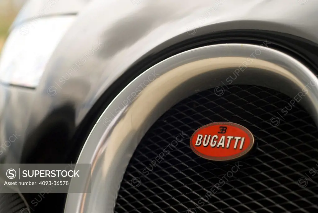 2010 Bugatti Sang Noir close-up on emblem and front grille