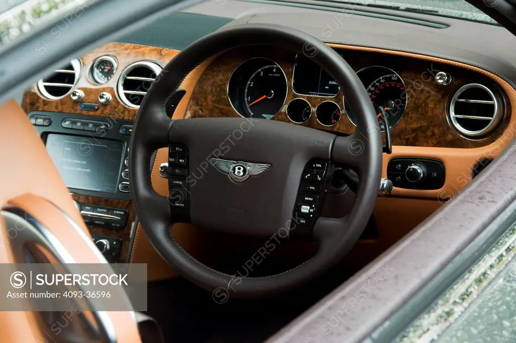 2010,bentley Continental GT interior view of steering wheel and IP