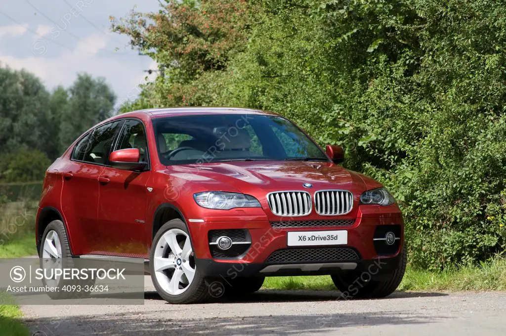 2010 BMW X6 parked on country road, front 3/4