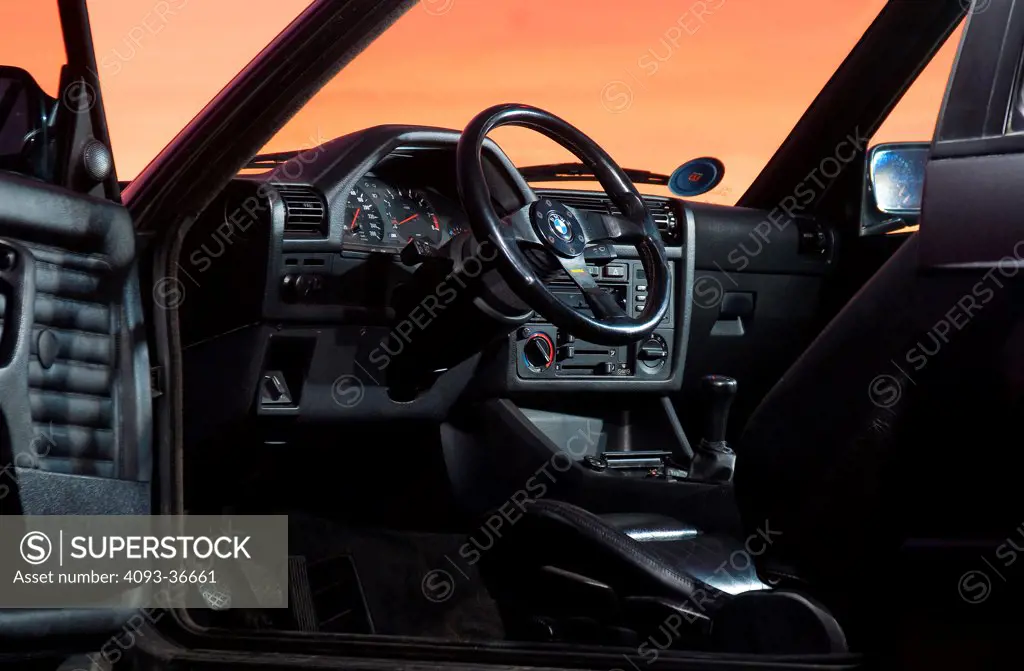 1996 BMW E30 M3 interior view of steering wheel and IP
