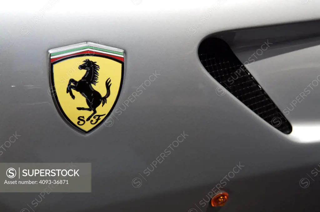 A closeup close-up detailed shot of 2006 Ferrari 460 at an auto show