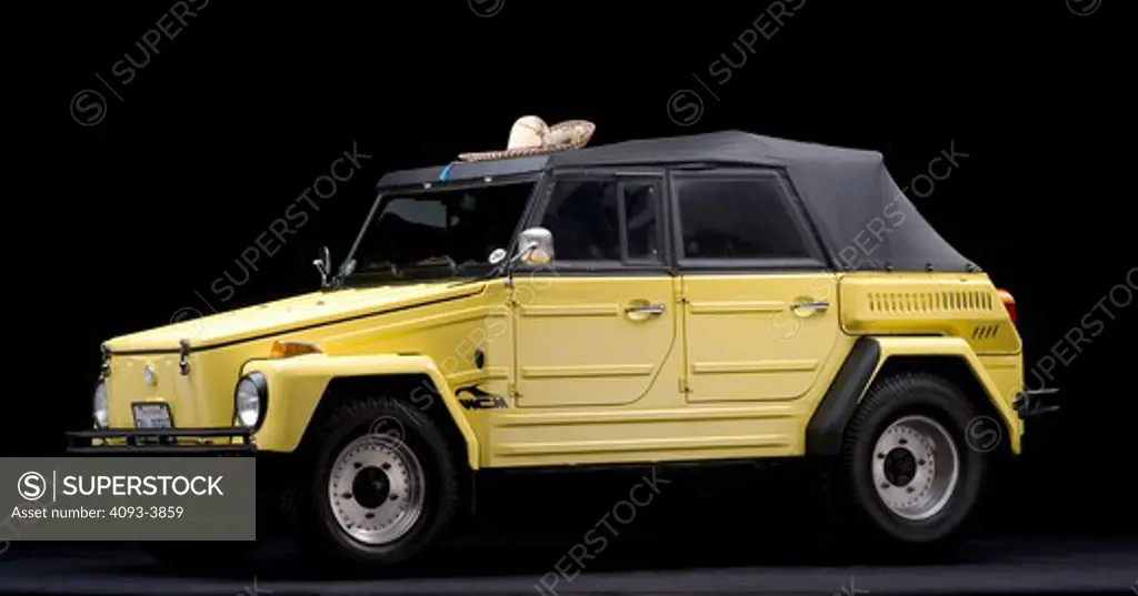 Yellow Volkswagen 181, studio shot, top up