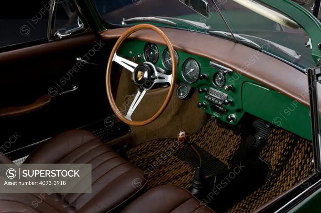 Porsche 356 interior, steering wheel and dashboard