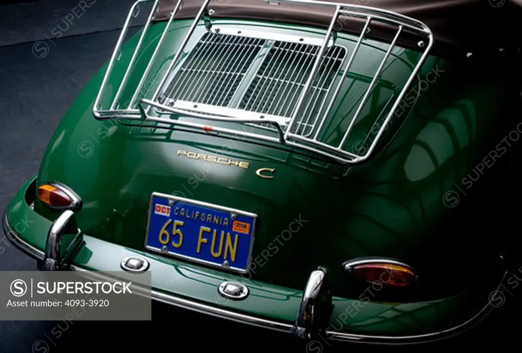 Close-up of Porsche 356 trunk with license plate