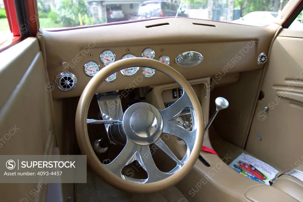 interior tan leather steering wheel gauges gear lever dashboard