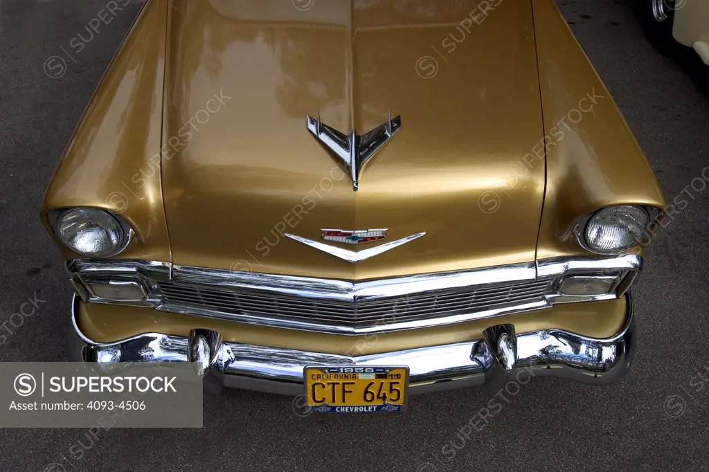 high angle detail Bel Air 1956 1950s gold hood ornament