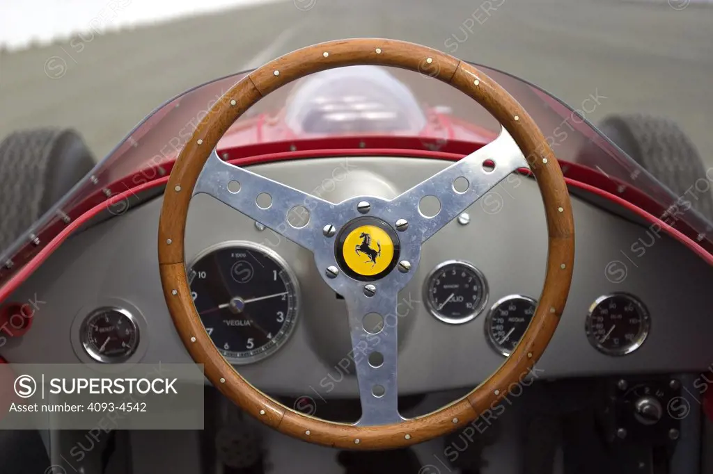 interior detail Ferrari 246 Dino Formula One steering wheel wood gauges