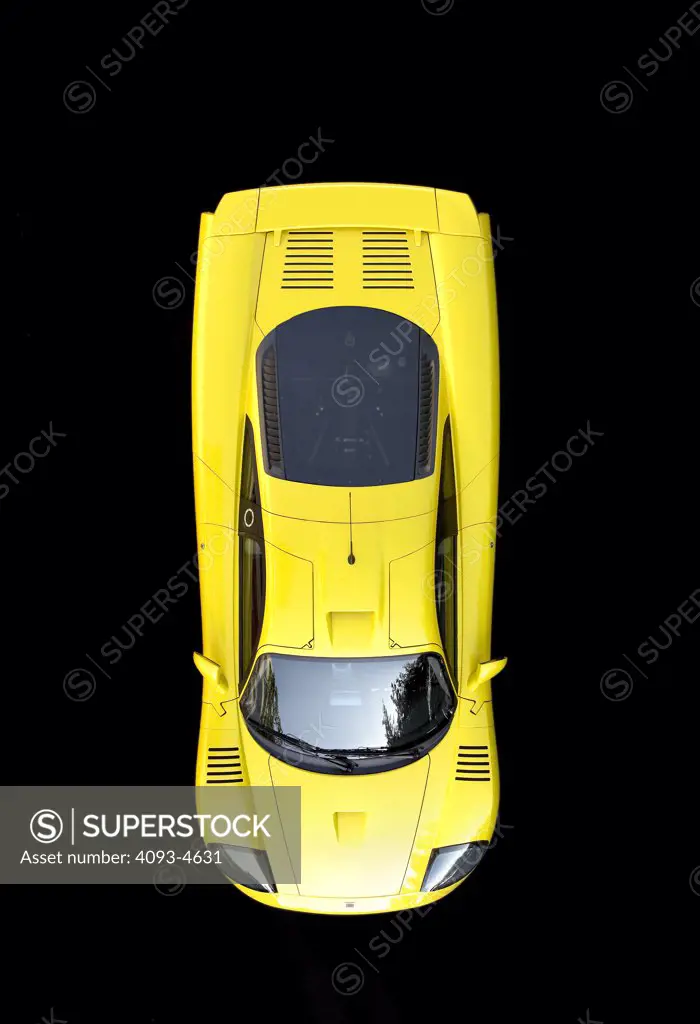 overhead high angle 2005 Saleen S7 Turbo yellow