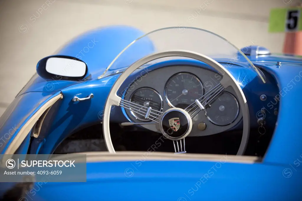 1959 Porsche 718 RSK steering wheel and dash close-up