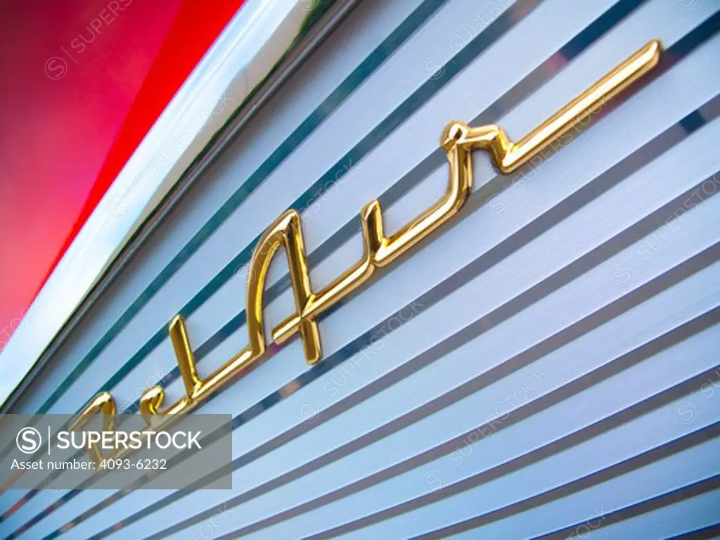 1957 Chevrolet Bel Air grille and logo, close-up