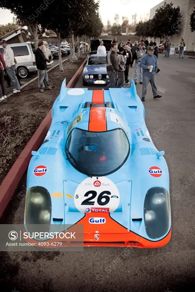 1970 Porsche 917k in parking lot, high angle view
