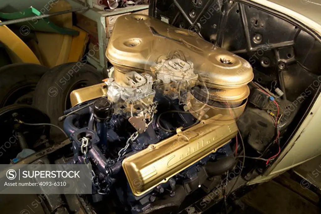 detail engine see through multiple exposure gold valve covers intake manifold carburetors