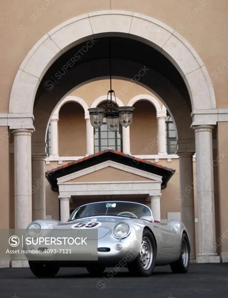 low angle Porsche 550 Spyder 1955 1950s silver