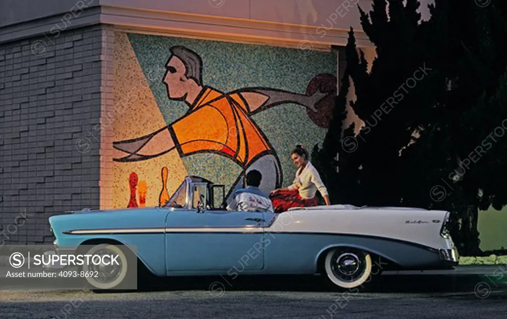 1956 Chevrolet Bel Air blue white 1950s two-tone mural
