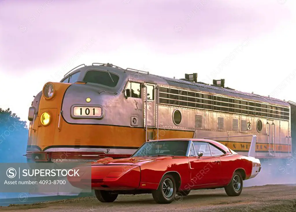 1969 Dodge Charger Daytona red 1960s train