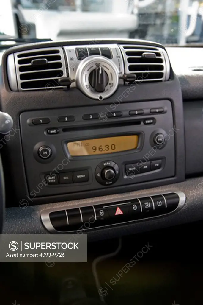 interior view of dash CD player and AC