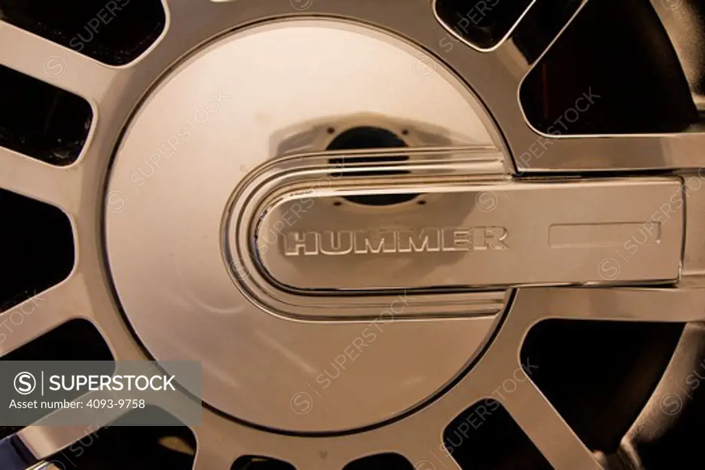 detailed view of badge on a Hummer wheel