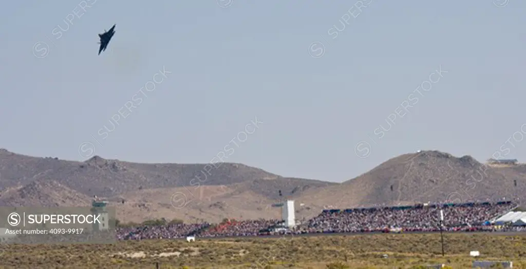 US Air Force Lockheed Martin Boeing F-22 Raptor performing an aerial demonstration at the 2008 Reno Air Races.
