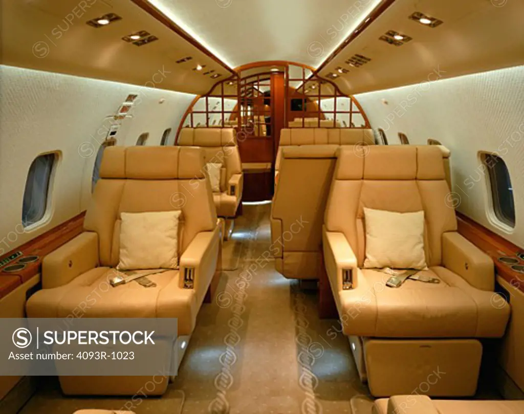 interior Jets Fixed Wing Aviat Airplanes Bombardier Challenger 601 tan leather seats