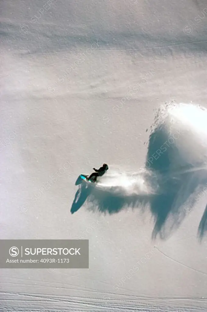 snowboard man powder overhead winter