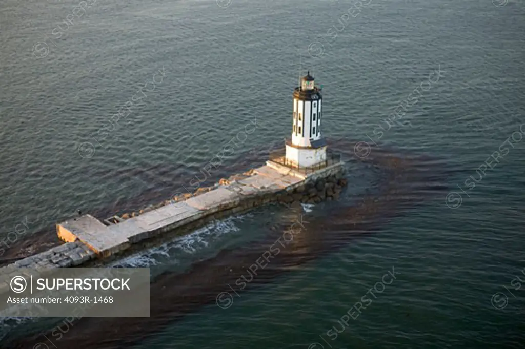 lighthouse jetty Long Beach Harbor California aerial