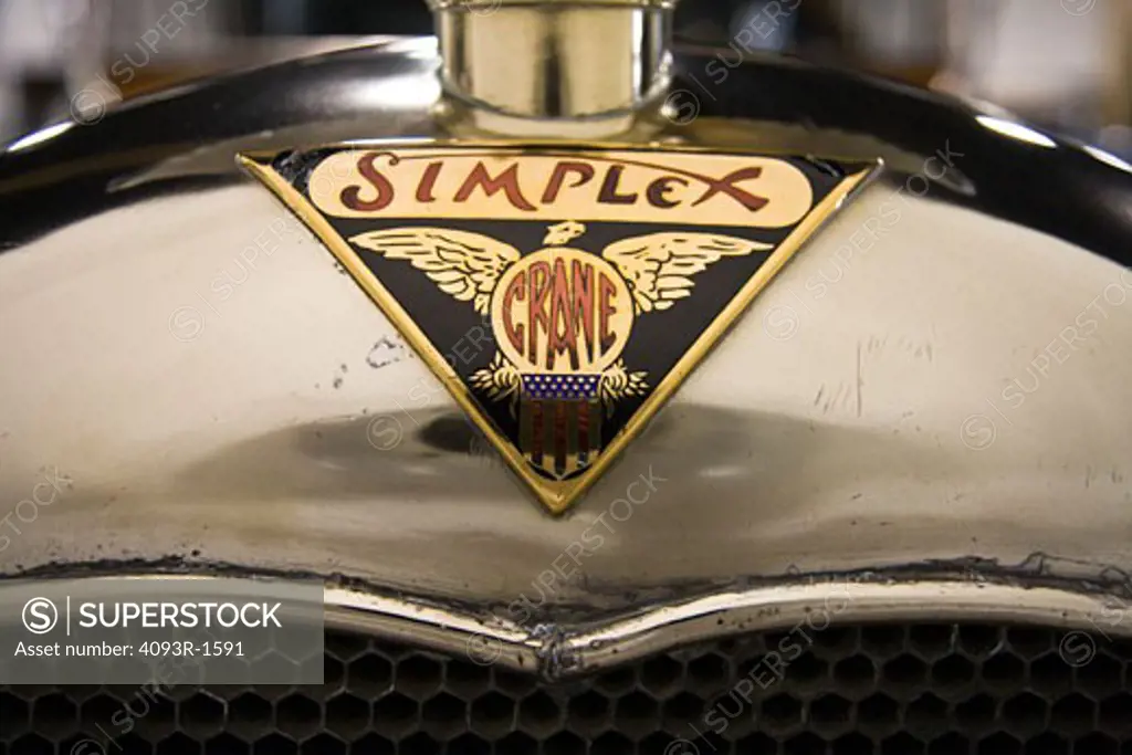 Badge / Logo of a 1916 Simplex Crane, Model 5 Touring Sedan. Owned by the Nethercutt Museum in Sylmar, California.