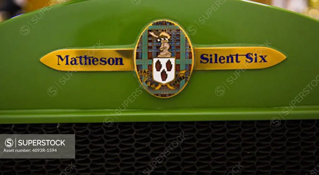 Badge / Logo of a 1911 Matheson 18, Silent Six Touring Sedan . Owned by the Nethercutt Museum in Sylmar, California.