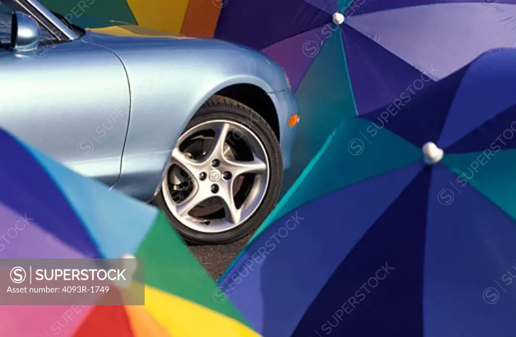 Mazda Miata 2001 blue beach umbrellas wheel