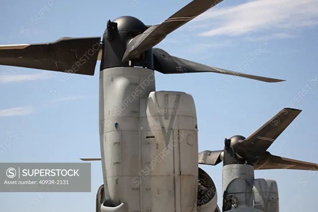 Bell Helicopter Textron Boeing V-22 Osprey VTOL STOL tiltroter aircraft. Flown by the US Marine Corps. The Department of Defense began the V-22 program in 1981. Full-scale development of the V-22 tilt-rotor aircraft began in 1986.