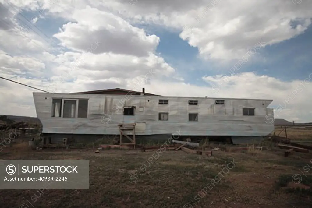 Abandoned RV house trailer at Bluewater, New Mexico.