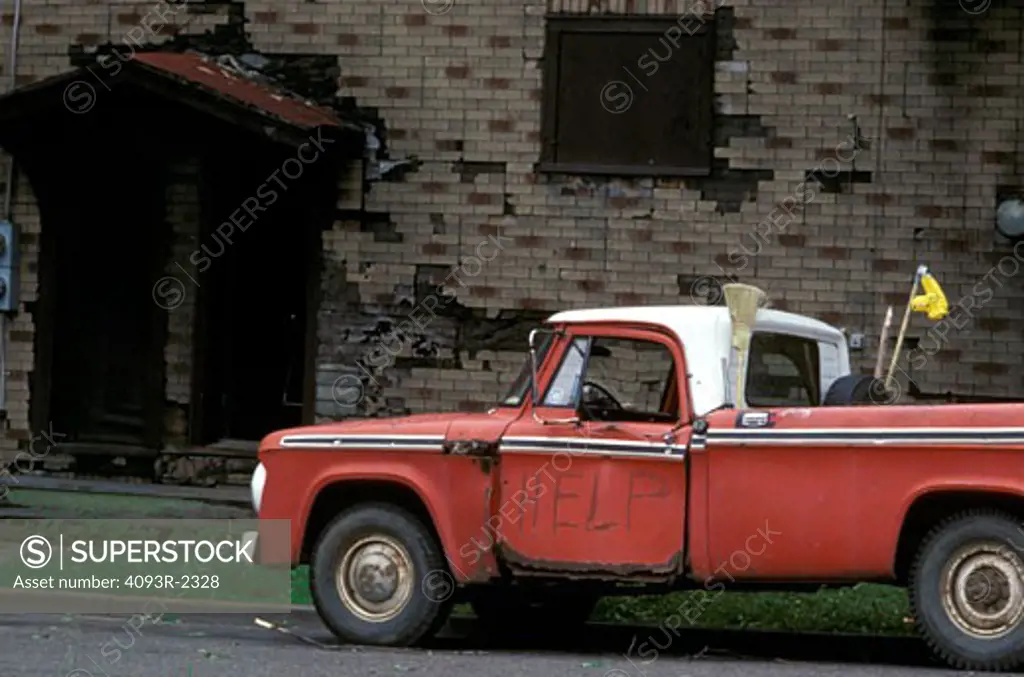 Dodge 1957 1950s red broken down nostalgia street
