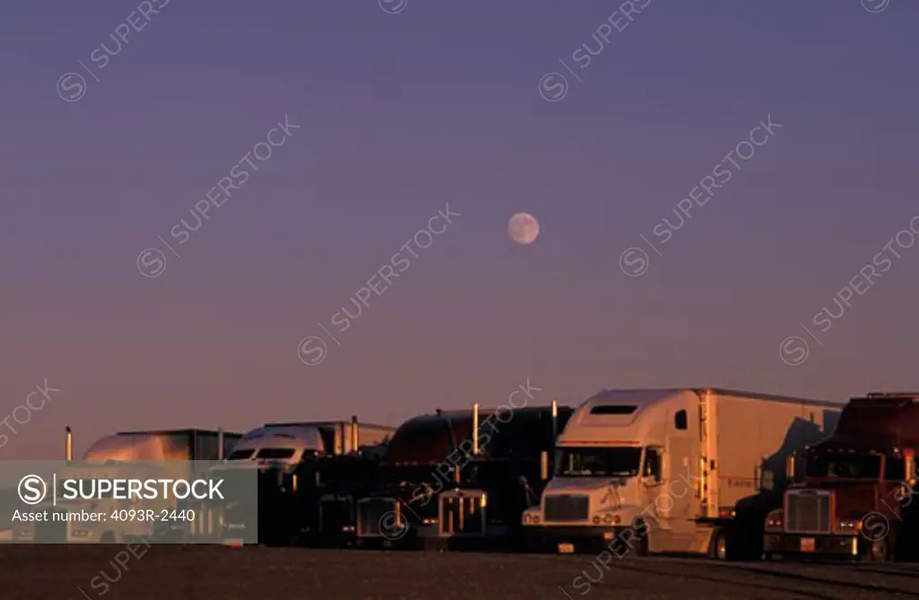 big rigs semis tractor-trailers truck stop moon nostalgia