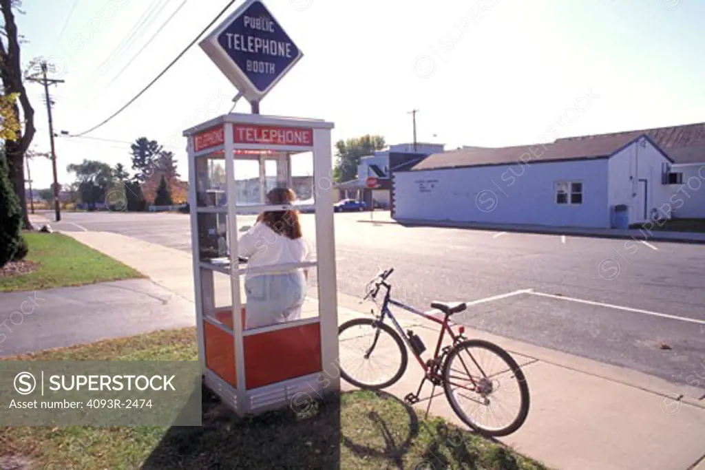 Bike Roadmaster Mt Climber kickstand phone booth sidewalk small town nostalgia street