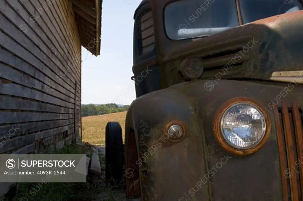 1930s rusted pickup and shed, southwest Wisconsin