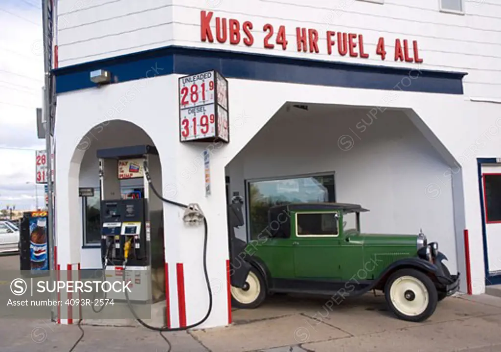 One-owner gas station and Model A Ford, Monticello, Wisconsi