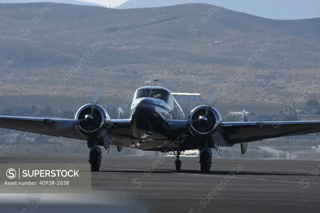 Beech 18 G18S taxiing at the Reno Stead airport during the Reno Air Races.