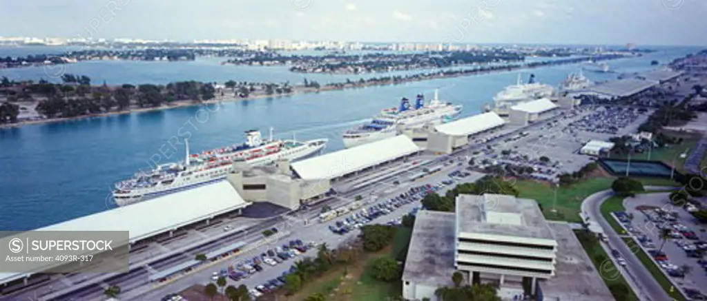 Cruise ships docked at Miami, Florida - Terminal Island.
