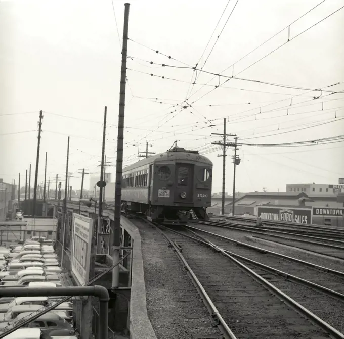 Los Angeles 1961 1960s tracks switchyard electric cable car nostalgia street city