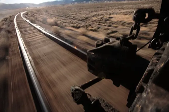 Train moving point of view desert