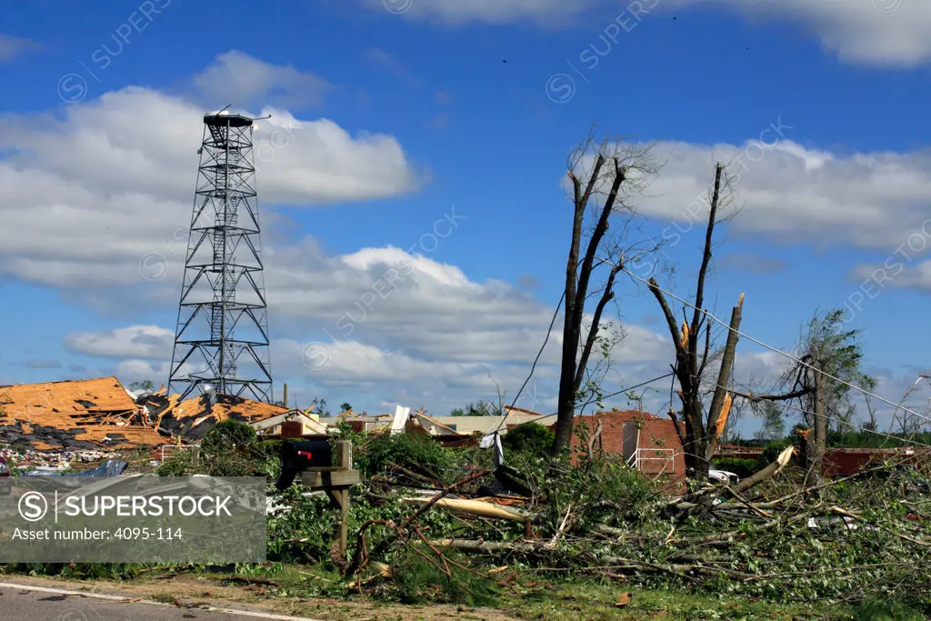 Remains of a television station and homes after storms ravaged, Limestone County, Alabama, USA