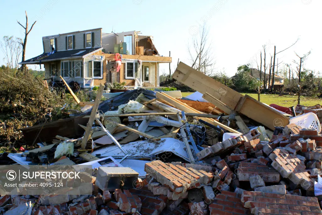 House damaged by tornado, Alabama, USA