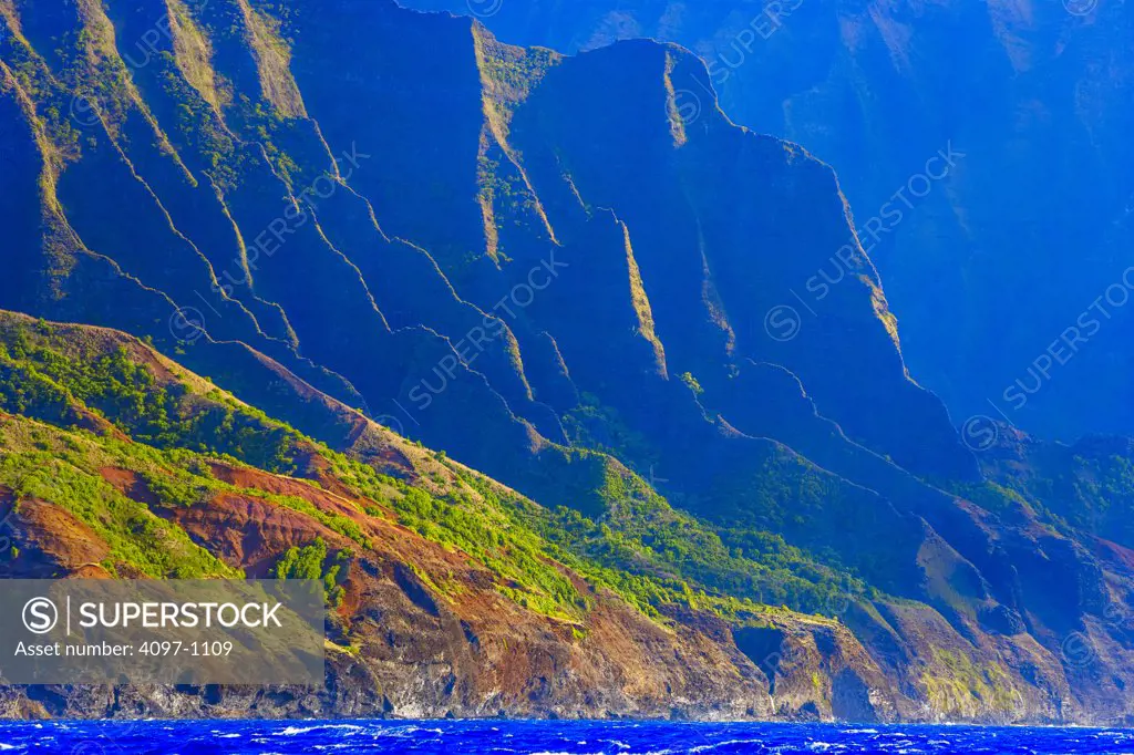 Mountain range at seaside, Na Pali Coast, Kauai, Hawaii, USA