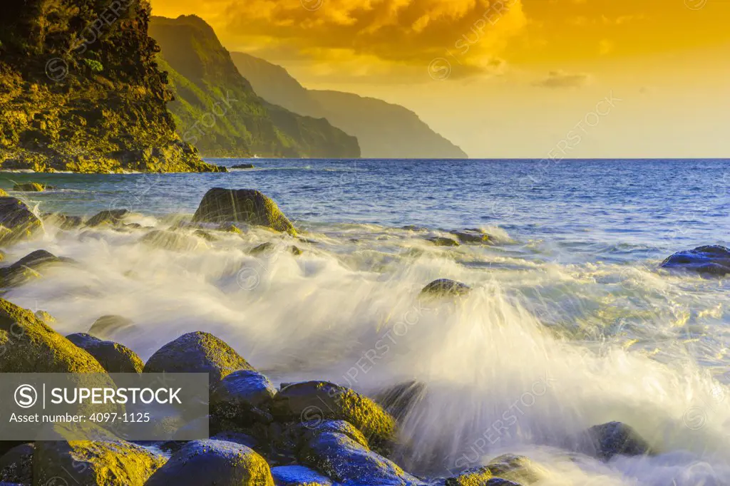 Rock formations on the coast, Na Pali Coast, Kauai, Hawaii, USA