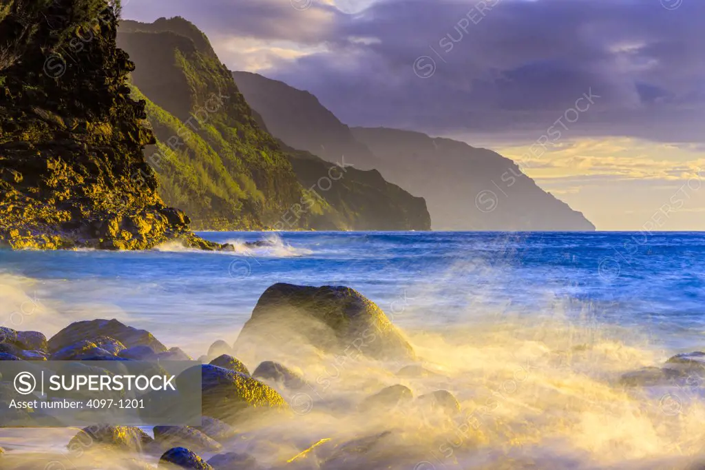 Rock formations on the coast, Na Pali Coast, Kauai, Hawaii, USA