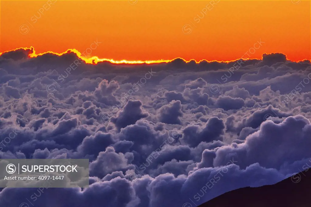 Sea of clouds over a volcanic crater, Haleakala, Maui, Hawaii, USA