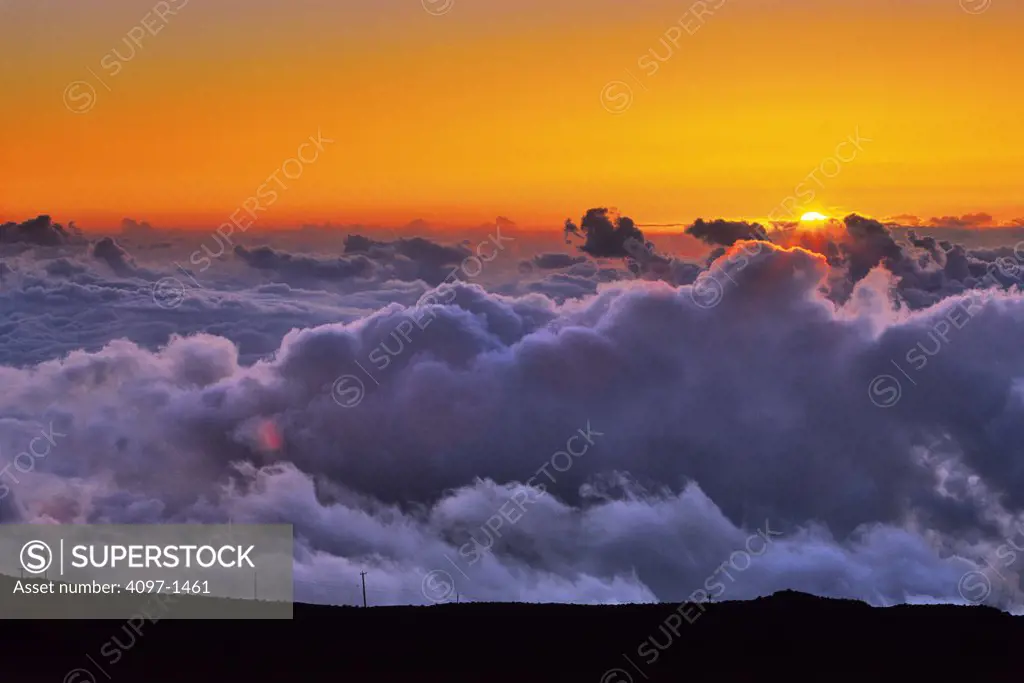 Sea of clouds over a volcano, Haleakala, Maui, Hawaii, USA