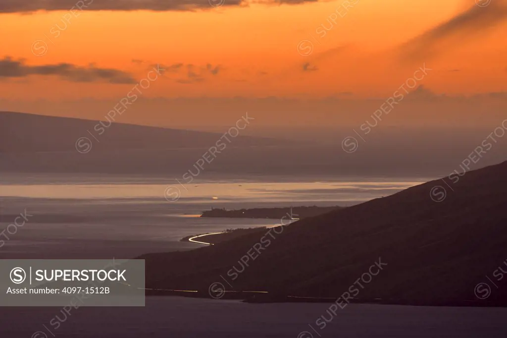 Mountain at dusk, West Maui Mountains, Lanai, Maui, Hawaii, USA