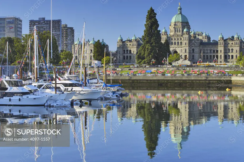 Harbor with parliament building in the background, Victoria, British Columbia, Canada