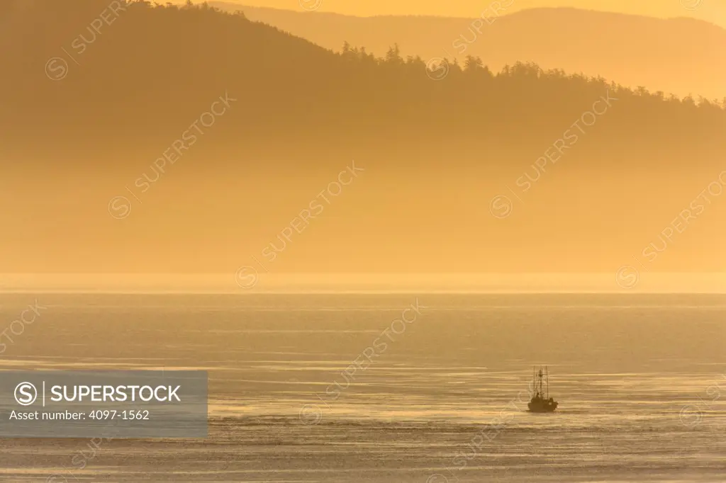 Fishing boat in the ocean, Strait of Georgia, Victoria, British Columbia, Canada